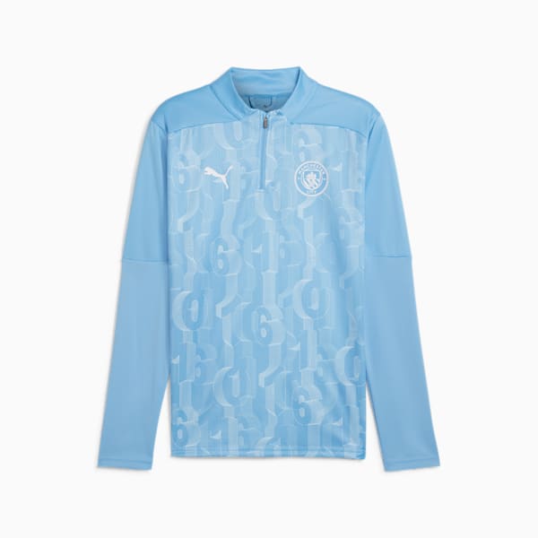 Haut d’avant-match à fermeture éclair quart de longueur de Manchester City 24/25 Homme, Team Light Blue-PUMA White, extralarge