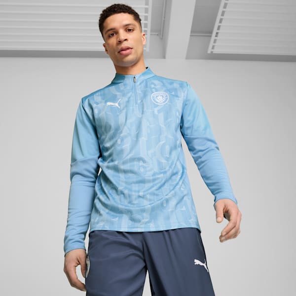 Manchester City 24/25 Pre-Match Quarter-Zip Men's Top, Team Light Blue-PUMA White, extralarge