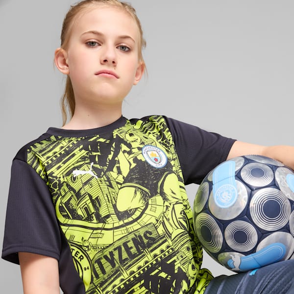 キッズ サッカー マンチェスターシティ FC 2024-25 プレマッチ 半袖 シャツ 116-164cm, Yellow Glow-Magic Blue, extralarge-JPN