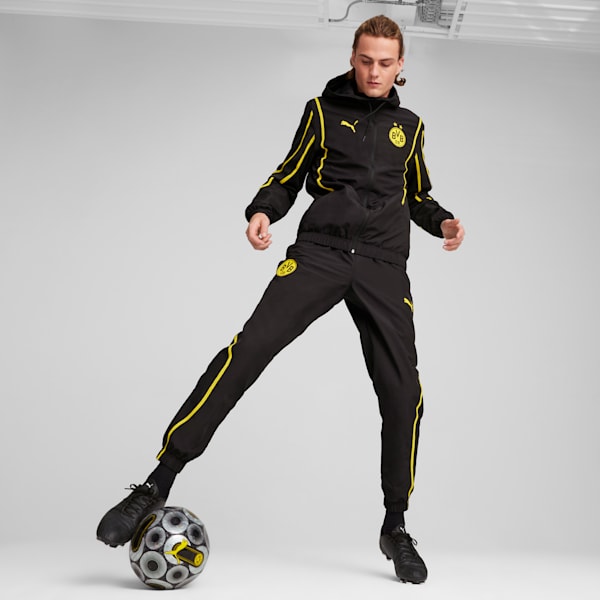 Veste de soccer tissée d’avant-match Borussia Dortmund Homme, PUMA Black-Faster Yellow, extralarge