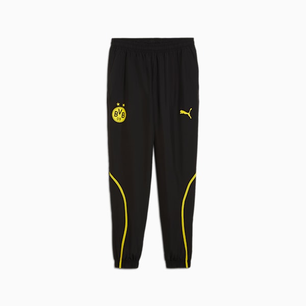 メンズ ドルトムント 2024-25 プレマッチ ウーブン パンツ, PUMA Black-Faster Yellow, extralarge-JPN