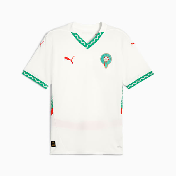 Morocco 2025 Men's Away Replica Soccer Jersey, PUMA White-Fast Green-PUMA Red, extralarge