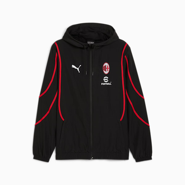 AC Milan Pre-Match Men's Woven Soccer Jacket, PUMA Black-For All Time Red, extralarge