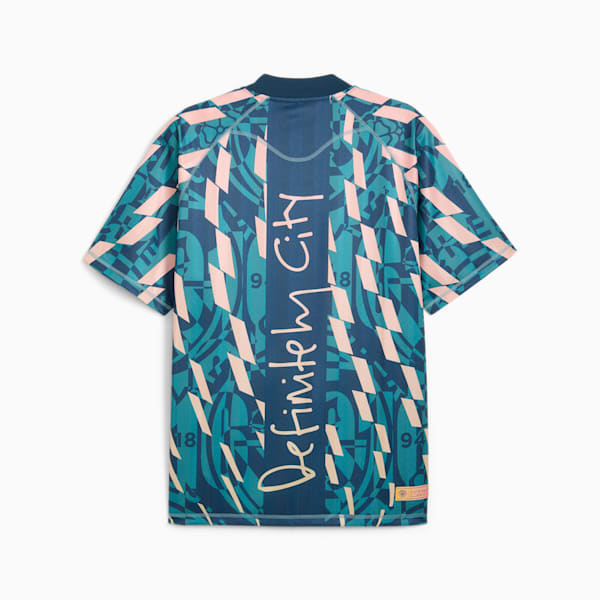Playera Manchester City ftblSTATEMENT Retro para hombre, Marine Blue-Turquoise Surf, extralarge