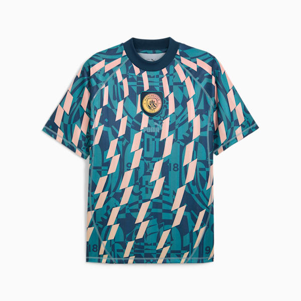 Playera Manchester City ftblSTATEMENT Retro para hombre, Marine Blue-Turquoise Surf, extralarge