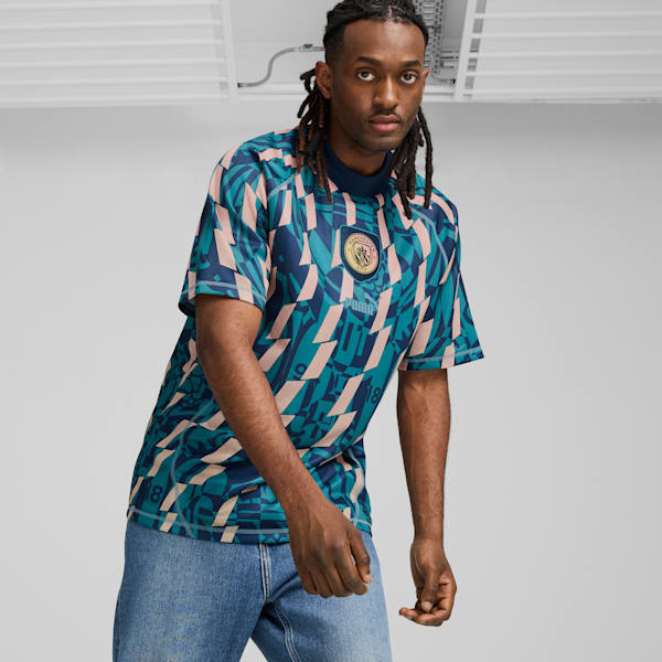Playera Manchester City ftblSTATEMENT Retro para hombre, Marine Blue-Turquoise Surf, extralarge