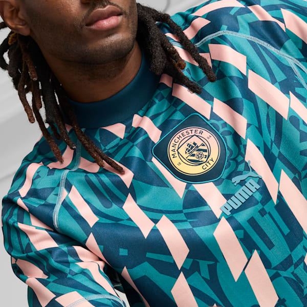 Playera Manchester City ftblSTATEMENT Retro para hombre, Marine Blue-Turquoise Surf, extralarge