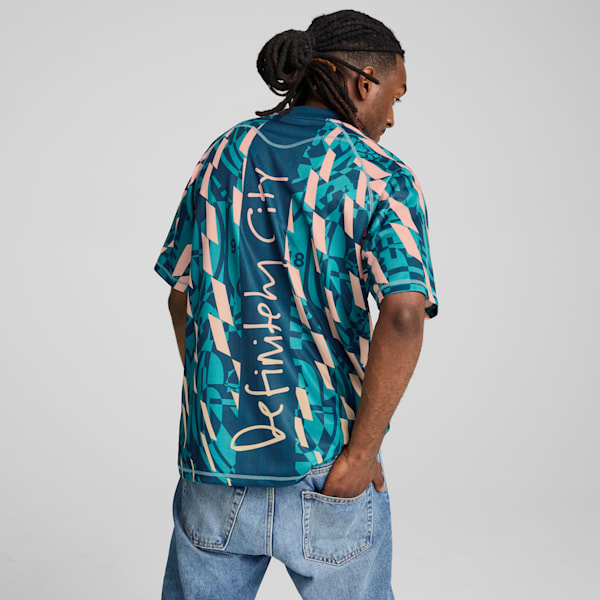 Playera Manchester City ftblSTATEMENT Retro para hombre, Marine Blue-Turquoise Surf, extralarge