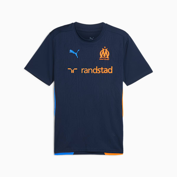 Olympique de Marseille Training Men's Slim Fit Football Jersey, Club Navy-Fluro Orange Pes, extralarge-IND