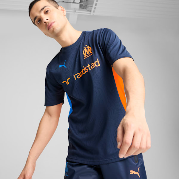 Olympique de Marseille Training Men's Slim Fit Football Jersey, Club Navy-Fluro Orange Pes, extralarge-IND