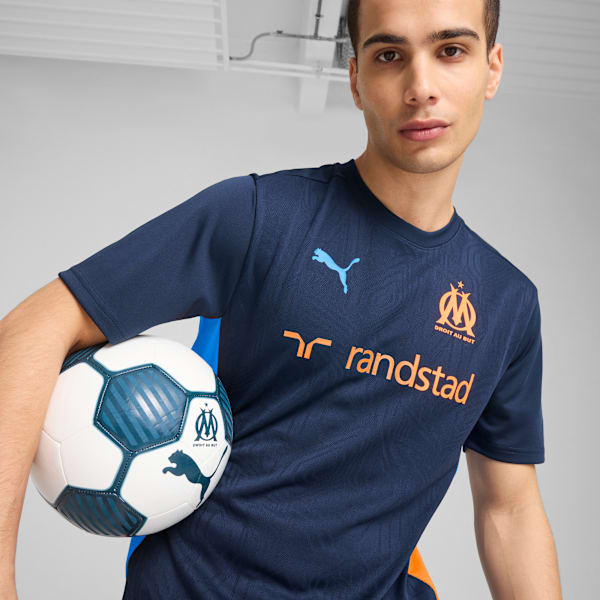 Olympique de Marseille Training Men's Slim Fit Football Jersey, Club Navy-Fluro Orange Pes, extralarge-IND