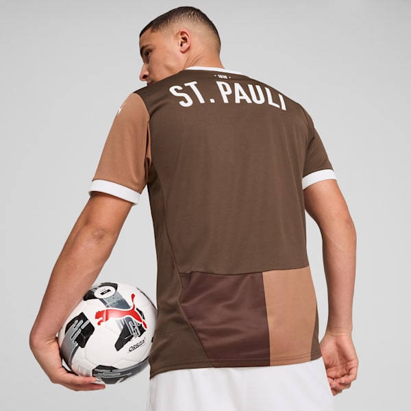 FC St. Pauli 24/25 Men's Home Soccer Jersey, Espresso Brown-PUMA White, extralarge