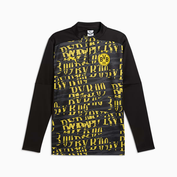 Borussia Dortmund Men's Pre-Match Quarter-Zip Top, PUMA Black-Faster Yellow, extralarge