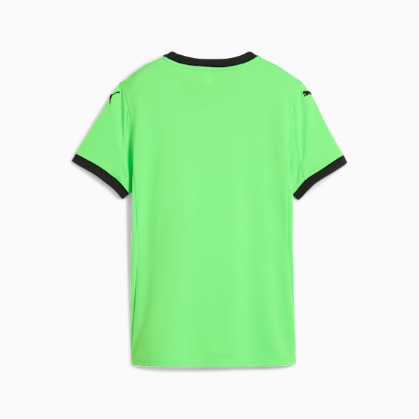Green PUMA T-shirt for adults with short sleeves and black trim around the neck and sleeves.