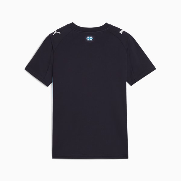Navy PUMA t-shirt for adults with short sleeves and shoulder logos.