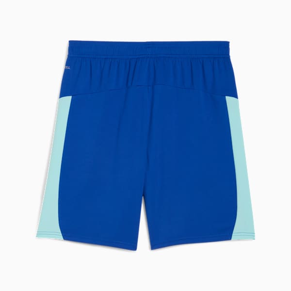 Blue PUMA shorts for adults with light blue side panels.