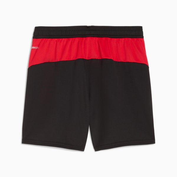 Black PUMA training shorts for youth, featuring a red waistband panel.