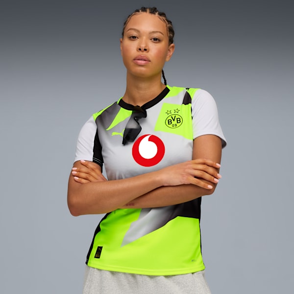 Borussia Dortmund Women's Away Jersey Replica, Silver Mist-Yellow Alert, extralarge-IND