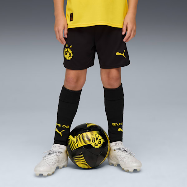 BVB Shorts Rep w/blocking Youth, PUMA Black-Faster Yellow, extralarge