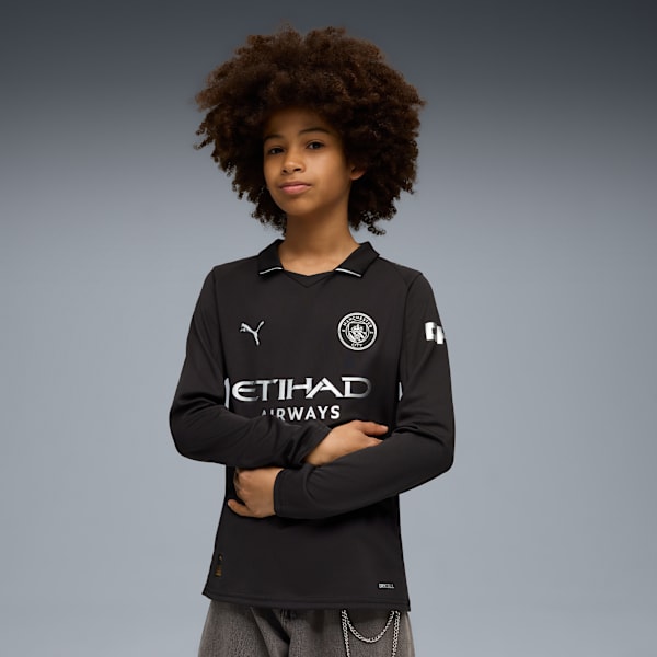Manchester City Replica Youth Long-Sleeve Football Jersey, PUMA Black, extralarge-IND