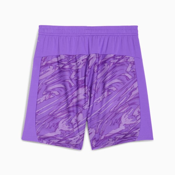 Purple PUMA men's shorts with an abstract pattern on the front and back panels.