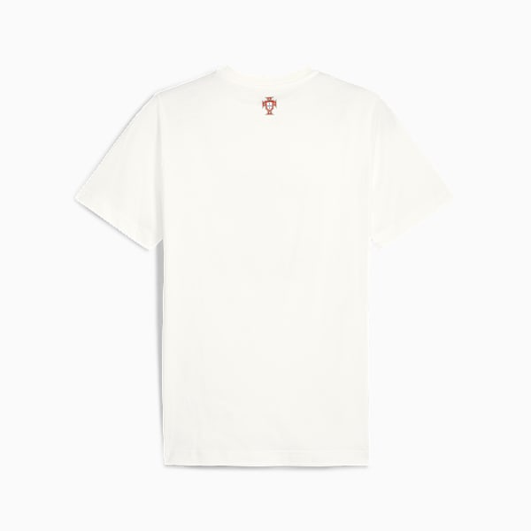 White PUMA T-shirt for adults with a small red emblem on the upper back.