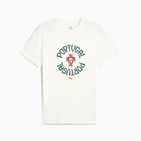 White PUMA T-shirt for adults with a Portugal emblem and lettering design.