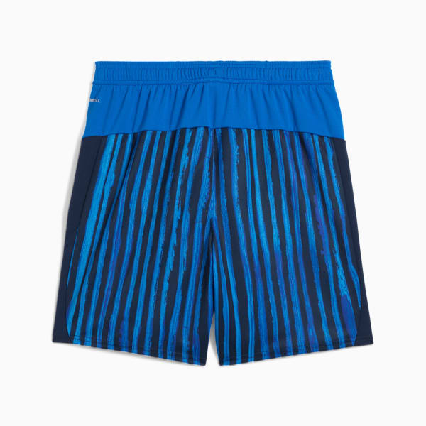 Blue PUMA training shorts for men with vertical stripe design.