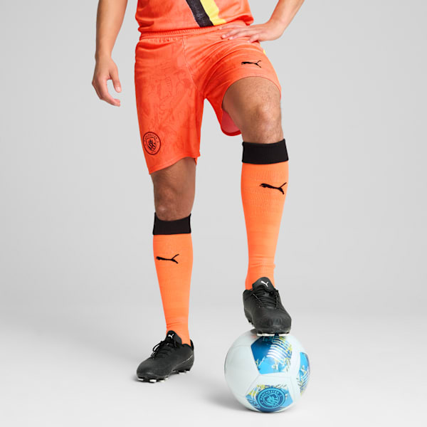 PUMA X KIDSUPER MCFC Men Performance Football Shorts, Neon Sun-PUMA Black, extralarge-IND