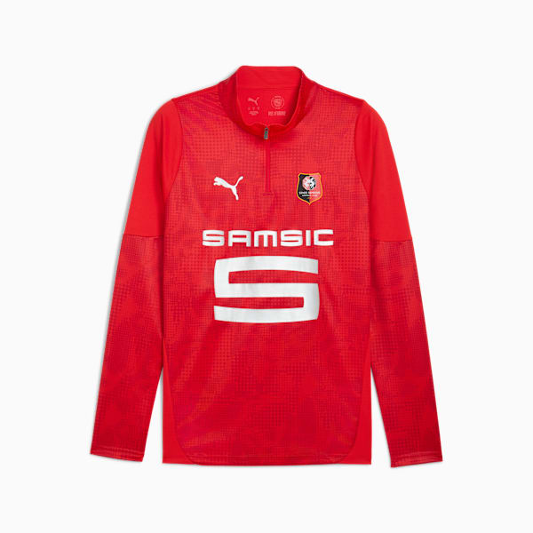 Red PUMA training top for adults, featuring a quarter zip and club branding.