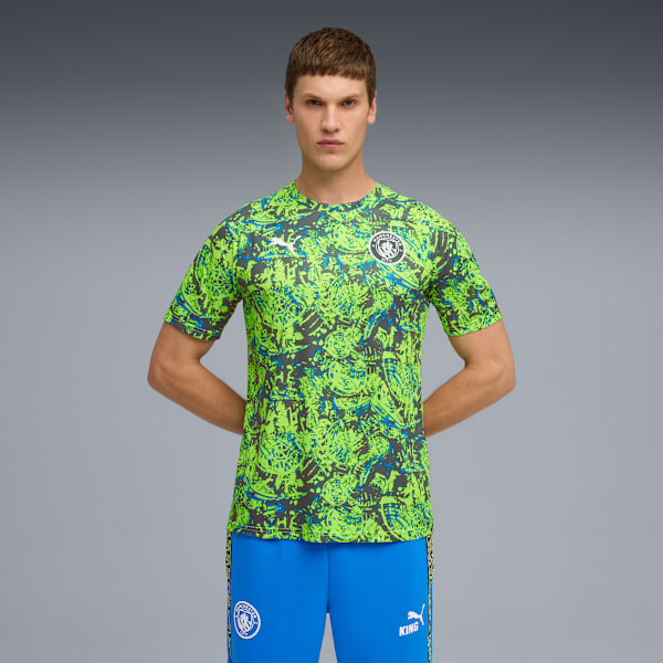 Manchester City Men's Soccer Warm-Up Jersey, Pro Green-Hyperlink Blue, extralarge