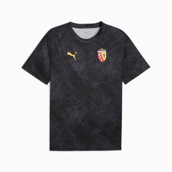 Black PUMA t-shirt for adults with a club logo and a yellow brand logo.