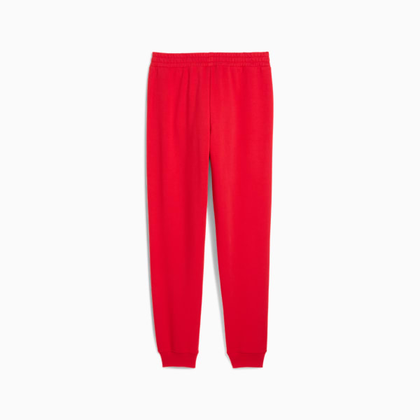 Red PUMA sweatpants for adults with a ribbed waistband and cuffed ankles.
