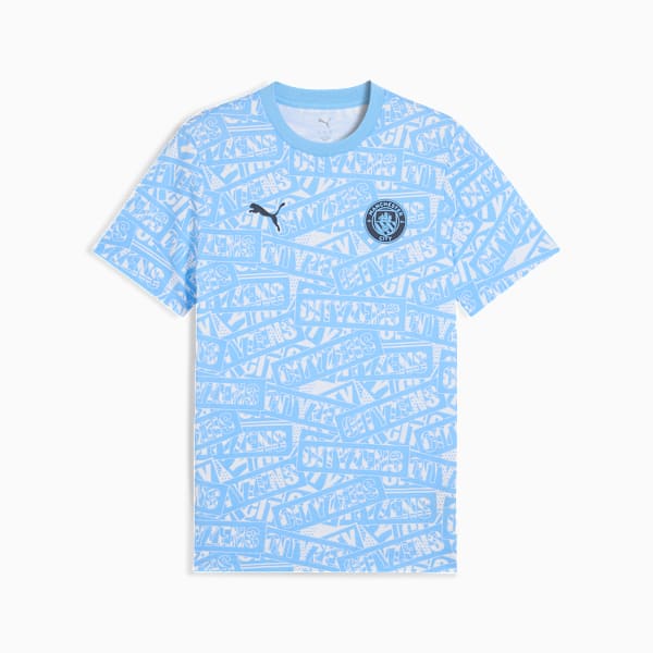 Light blue PUMA T-shirt for adults with an all-over 'Citizens' graphic print.