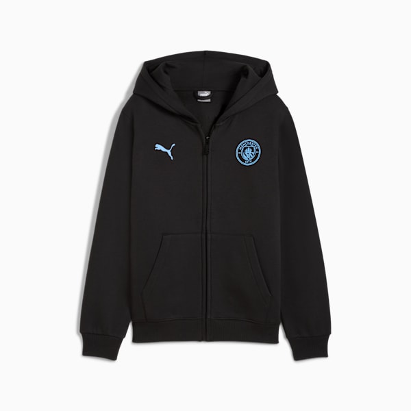 Manchester City FtblEssentials Hooded Jacket Big Kids, PUMA Black-Team Light Blue, extralarge