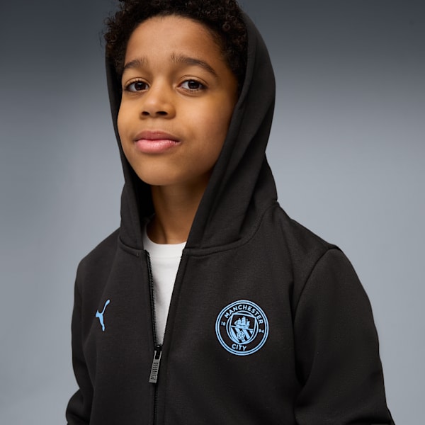 Manchester City FtblEssentials Hooded Jacket Big Kids, PUMA Black-Team Light Blue, extralarge