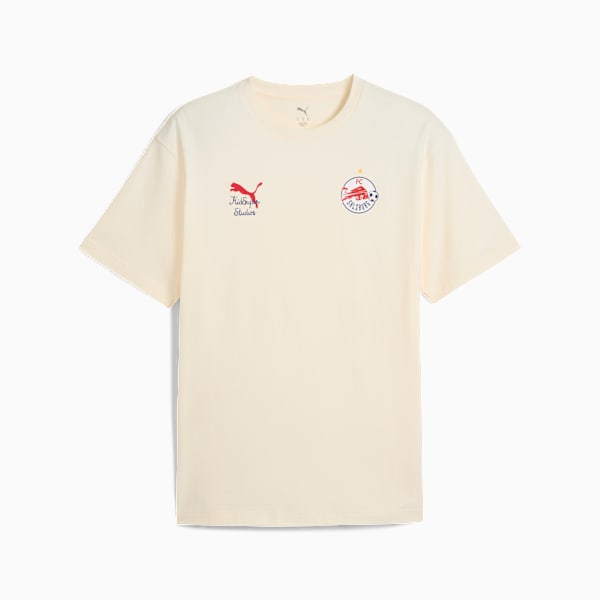 メンズ PUMA x KIDSUPER STUDIOS RBザルツブルク グラフィック 半袖 Tシャツ, Frosted Ivory-PUMA Red, extralarge-JPN
