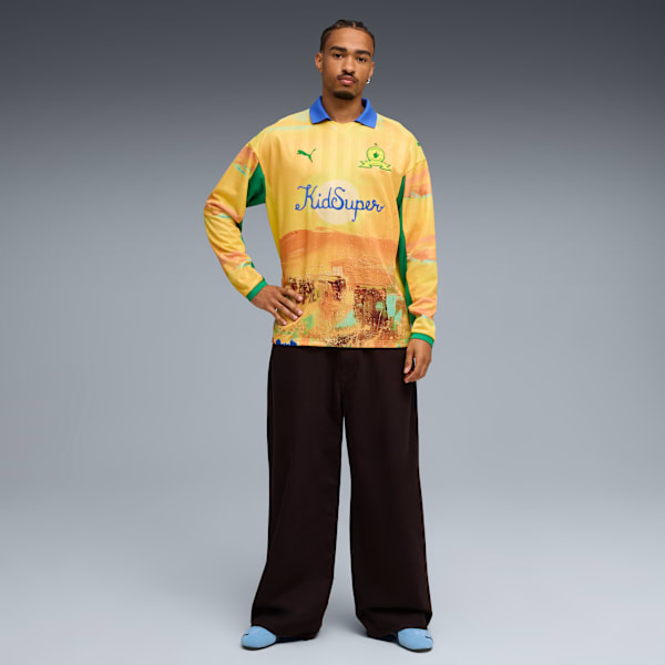 メンズ PUMA x KIDSUPER STUDIOS マメロディ サンダウンズFC レトロ 長袖 シャツ, Pelé Yellow-Fast Green, extralarge-JPN