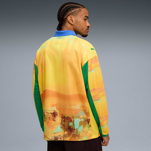 メンズ PUMA x KIDSUPER STUDIOS マメロディ サンダウンズFC レトロ 長袖 シャツ, Pelé Yellow-Fast Green, extralarge-JPN