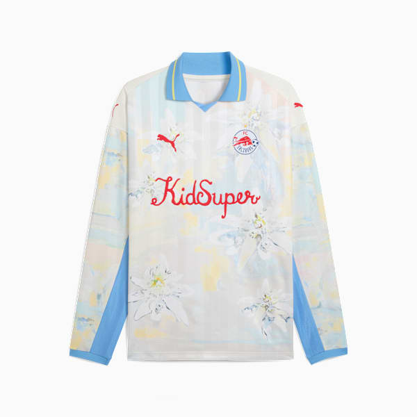 メンズ PUMA x KIDSUPER STUDIOS RBザルツブルク レトロ 長袖 シャツ, Frosted Ivory-PUMA Red, extralarge-JPN