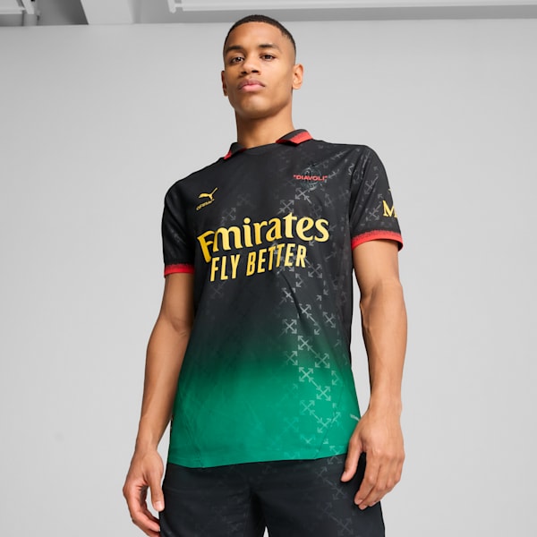 AC MILAN x OFF-WHITE™ Authentic Men's Soccer Jersey, PUMA Black-Power Green, extralarge