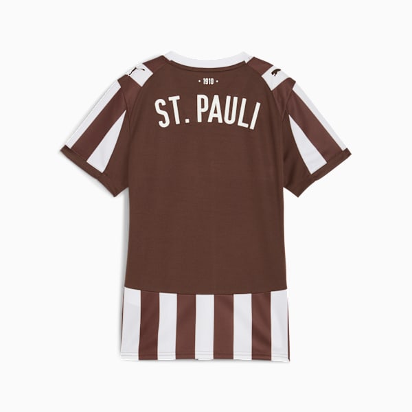 Brown PUMA football shirt for adults, with white stripes and 'ST. PAULI' text on the back.