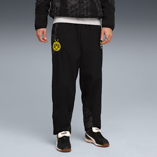 PUMA x KIDSUPER BVB Men's Relaxed Fit Travel Pants, PUMA Black-Faster Yellow, extralarge-IND