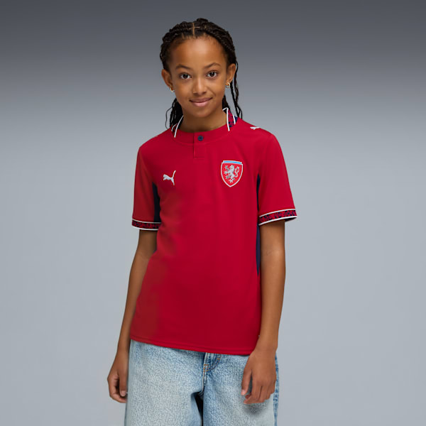 Czechia Home Big Kids' Soccer Jersey, Dark Cherry-PUMA Navy, extralarge