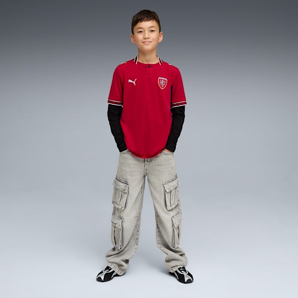 Czechia Home Big Kids' Soccer Jersey, Dark Cherry-PUMA Navy, extralarge