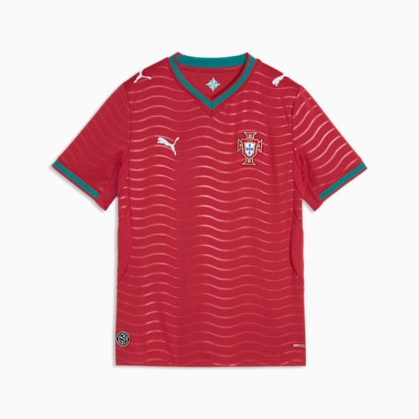 Portugal Home Big Kids' Soccer Jersey, Club Red-Green Lagoon, extralarge