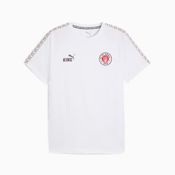 White PUMA T-shirt for adults, featuring sleeve detail and the FC St. Pauli logo.