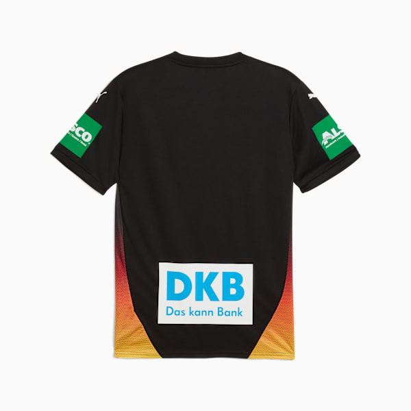 Black PUMA short-sleeve shirt with German flag colours on the sides and sponsor logos.