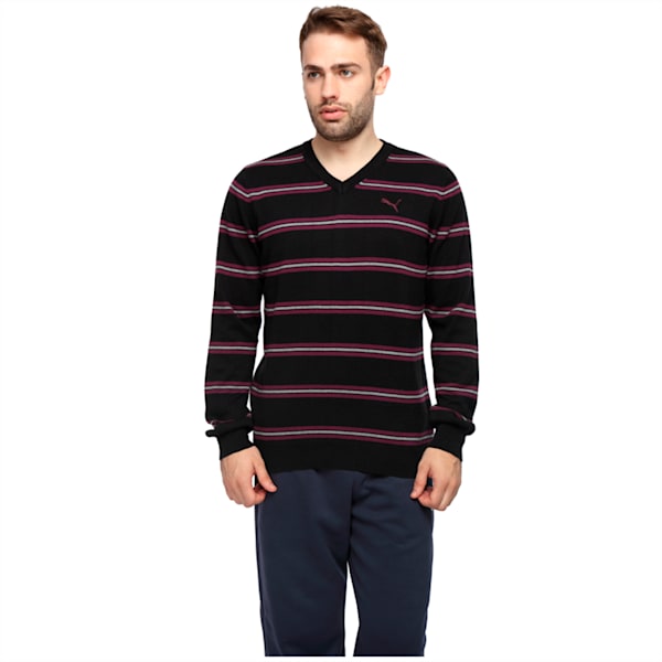 Men s Striped LS Sweater, black, extralarge-IND