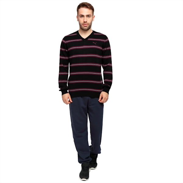 Men s Striped LS Sweater, black, extralarge-IND